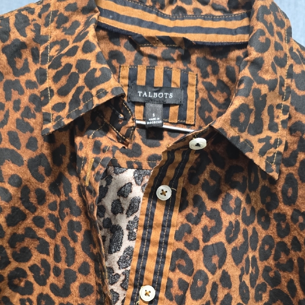 Talbots Brown and Black Animal Print Shirt - Picture 3 of 14